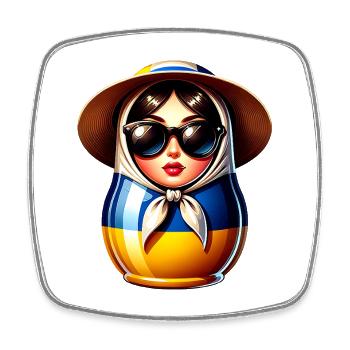 Ukraine Matriochka avec lunettes de soleil pour les Ukrainiens - Magnet carré - blanc - Devant