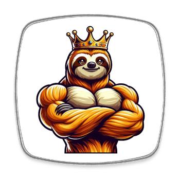 Muscular Sloth King Fitness Workout - Square fridge magnet - white - Front