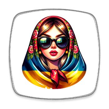 Ukraine Matriochka avec lunettes de soleil pour les Ukrainiens - Magnet carré - blanc - Devant