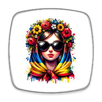 Ukraine Matriochka avec lunettes de soleil pour les Ukrainiens - Magnet carré - blanc - Devant