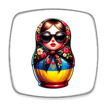 Ukraine Matroschka mit Sonnenbrille für Ukrainer - Viereckiger Kühlschrankmagnet - Weiß - Vorne