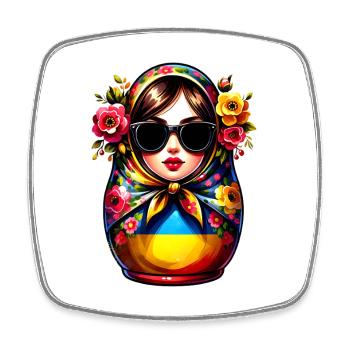 Ukraine Matriochka avec lunettes de soleil pour les Ukrainiens - Magnet carré - blanc - Devant