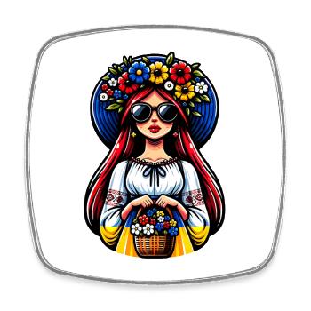 Ukraine Matroschka mit Sonnenbrille für Ukrainer - Viereckiger Kühlschrankmagnet - Weiß - Vorne