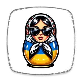 Ukraine Matroschka mit Sonnenbrille für Ukrainer - Viereckiger Kühlschrankmagnet - Weiß - Vorne