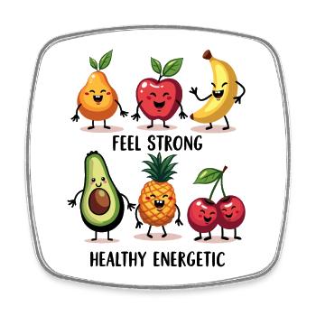 Lustige Früchte – Feel Strong, Healthy Energetic - Viereckiger Kühlschrankmagnet - Weiß - Vorne