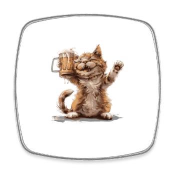 Bière de chat drôle - Magnet carré - blanc - Devant