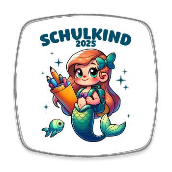 Schulkind 2025 Meerjungfrau Mädchen Einschulung - Viereckiger Kühlschrankmagnet - Weiß - Vorne