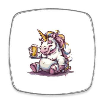 Licorne Bière Drôle - Magnet carré - blanc - Devant