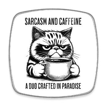 sarcasm and caffeine - Square fridge magnet - white - Front