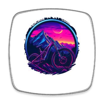 Mountainbike Retrowave - Viereckiger Kühlschrankmagnet - Weiß - Vorne