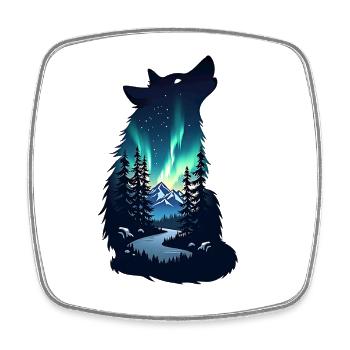 Wolfsnacht Nordlicht Silhouette - Viereckiger Kühlschrankmagnet - Weiß - Vorne