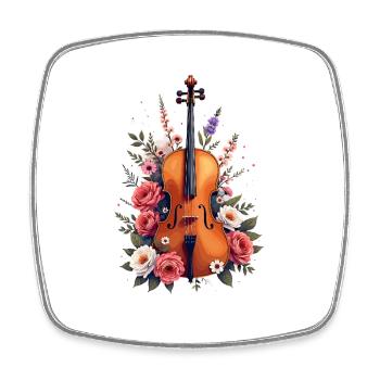 Elegant violin with floral décor - Square fridge magnet - white - Front