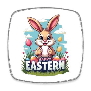 Baseball Happy Eastern Easter Bunny Sport - Square fridge magnet - white - Front