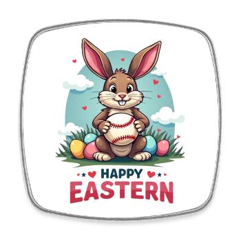 Baseball Happy Eastern Easter Bunny Sport - Square fridge magnet - white - Front