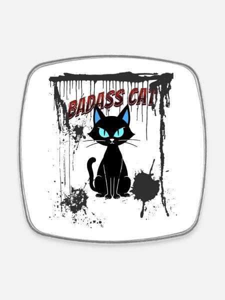 Badass Cat - Square fridge magnet - white