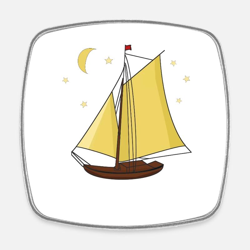 Segelboot Boot Schiff Seefahrt Sterne Mond - Viereckiger Kühlschrankmagnet - Weiß