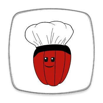 Toque de chef, Poivron, Gousse, Légumes - Magnet carré - blanc - Devant