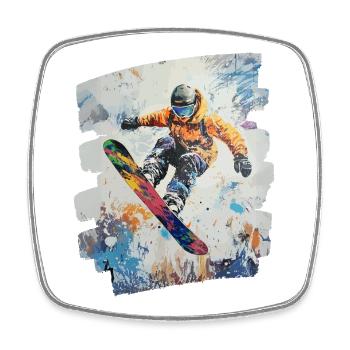 Snowboarder powder snow - Square fridge magnet - white - Front
