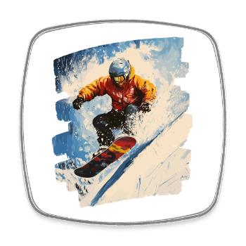 Snowboarder Pulverschnee - Viereckiger Kühlschrankmagnet - Weiß - Vorne