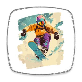 Snowboarder powder snow - Square fridge magnet - white - Front