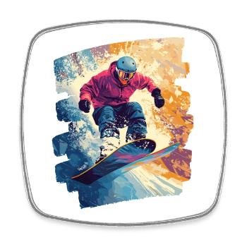 Snowboarder powder snow - Square fridge magnet - white - Front
