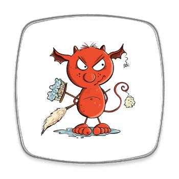 Funny Cleaning Devil Nettoyage Nettoyant Hygiène - Magnet carré - blanc - Devant