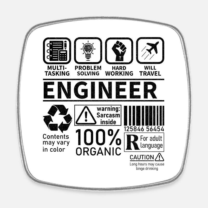 engineer multi tasking problem solving working - Square fridge magnet - white