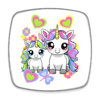 Licorne Licornes Cheval Chevaux Enfants - Magnet carré - blanc - Devant