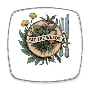 Mangez les mauvaises herbes - Plantes sauvages comestibles dans une assiette - Magnet carré - blanc - Devant