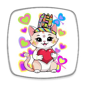 Cat Birthday Kids Child Heart Hearts Baby - Square fridge magnet - white - Front
