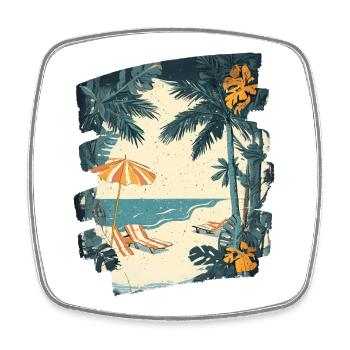Summer Palm Tree Beach - Square fridge magnet - white - Front