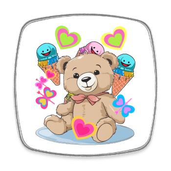 Teddy Birthday Heart Hearts Child Kids Baby - Square fridge magnet - white - Front