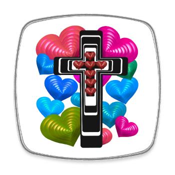 Croix Croix Jésus Cœur Cœurs - Magnet carré - blanc - Devant