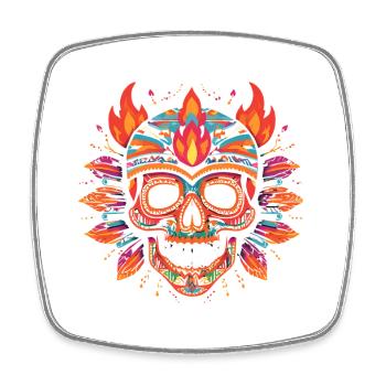 Bunter Totenkopf Toten-schädel Skull mit Flammen - Viereckiger Kühlschrankmagnet - Weiß - Vorne
