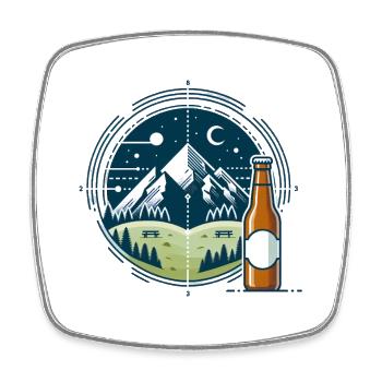Nachtliche Bergkulisse mit Bierflasche - Viereckiger Kühlschrankmagnet - Weiß - Vorne