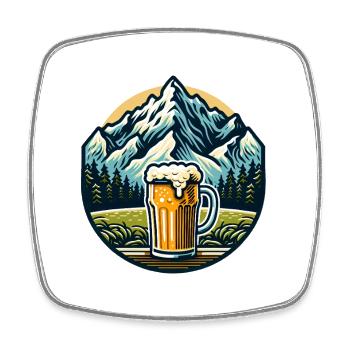 Bergblick mit Bier und Naturmotiv - Viereckiger Kühlschrankmagnet - Weiß - Vorne