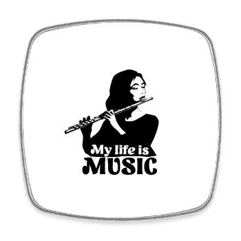 Flûte traversière - My Life Is Music Flûte - Magnet carré - blanc - Devant