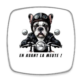 Biker Bulldog: Let's go pack! - Square fridge magnet - white - Front