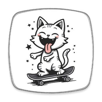 Skateboarder Skater Cat Skateboard Skating - Square fridge magnet - white - Front