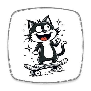 Skateboarder Skater Cat Skateboard Skating - Square fridge magnet - white - Front