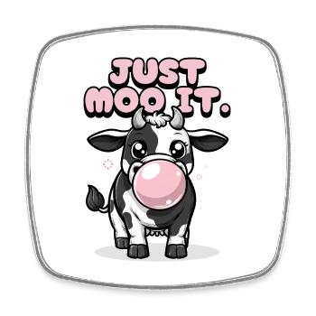 Just Moo It – Funny Cow with Chewing Gum - Square fridge magnet - white - Front
