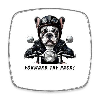 Biker Bulldog "Forward the Pack" - Square fridge magnet - white - Front