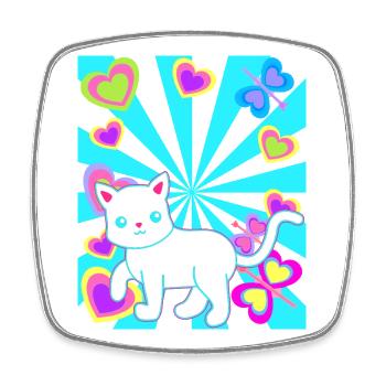 Chat Chats Enfant Enfants Bébé Rétro Coeur - Magnet carré - blanc - Devant