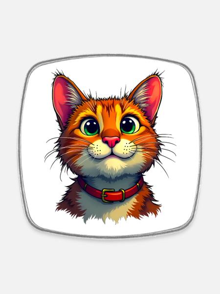Cute cat - Square fridge magnet - white