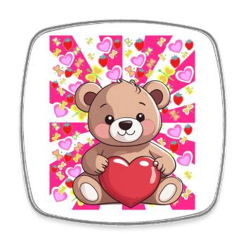 Retro Teddy Heart Hearts Vintage Bear Child Summer - Square fridge magnet - white - Front
