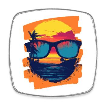 Sunglasses Summer Palm Trees - Square fridge magnet - white - Front