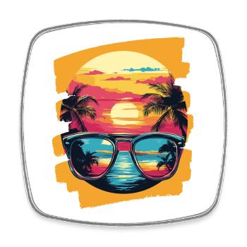 Sonnenbrille Sommer Palmen - Viereckiger Kühlschrankmagnet - Weiß - Vorne