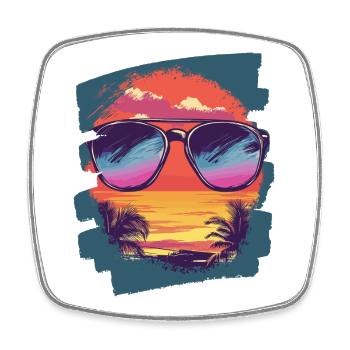 Sonnenbrille Sommer Palmen - Viereckiger Kühlschrankmagnet - Weiß - Vorne
