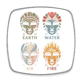 Quatre masques élémentaires | Symboles Alchimiques Art - Magnet carré - blanc - Devant