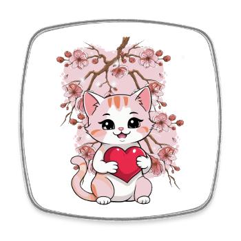 Cat Cats Kitten Heart Valentine - Square fridge magnet - white - Front